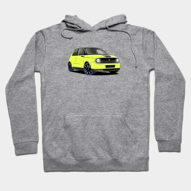 Honda e Electric Car in Standard Yellow Hoodie by Webazoot